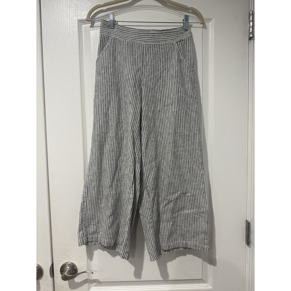 Max Studio Linen Blend Wide Leg Pants Women’s Sz XS Cropped Pockets Striped